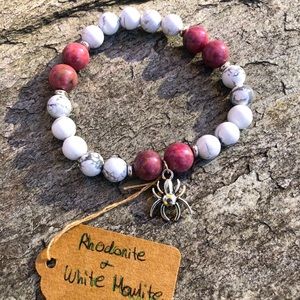 Crystal Bead Bracelet- Rhodonite & White Howlite